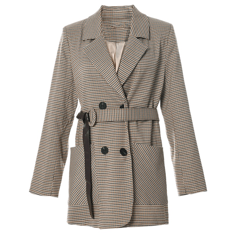 欧昵雪英伦风翻领千鸟格西装外套女气质收腰显瘦夹克