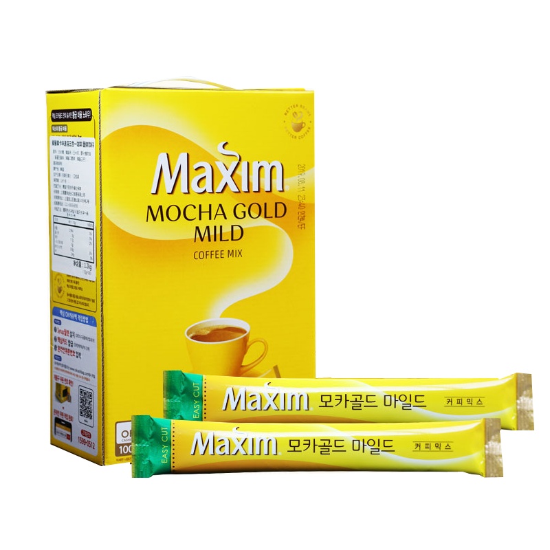 Maxim韩国黄麦馨咖啡1200g礼盒装摩卡速溶三合一咖啡粉100条装