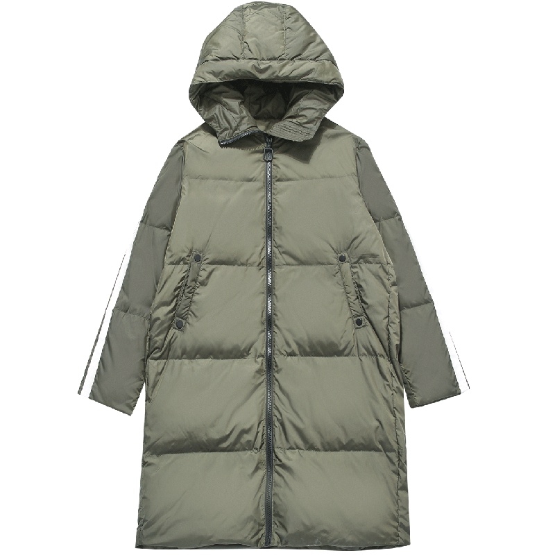 马克华菲男装冬季新款男式羽绒服时尚撞色条纹中长款外套