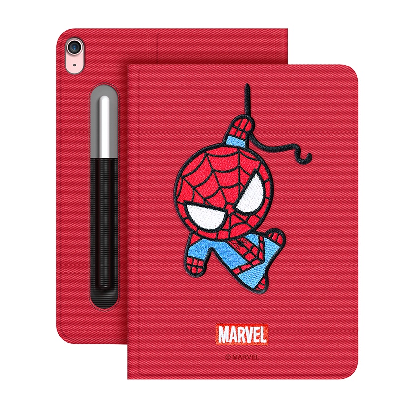 ESCASE适用 iPadair4保护套带笔槽10.9英寸苹果平板电脑壳防摔智能休眠刺绣漫威正版黑红色蜘蛛侠美国队长