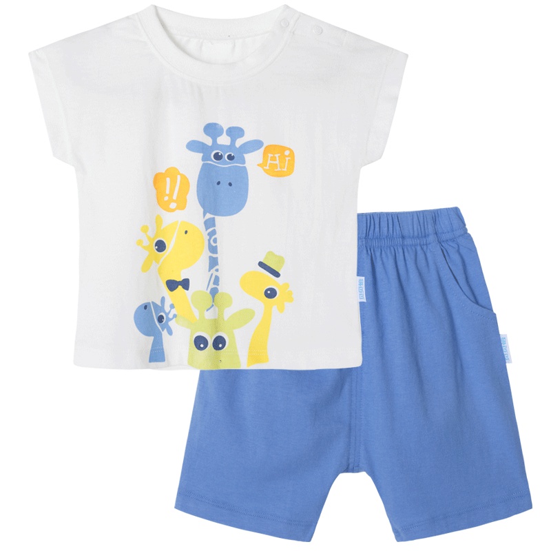 贝贝怡男女童短袖套装夏季新款纯棉卡通印花上衣短裤192T346