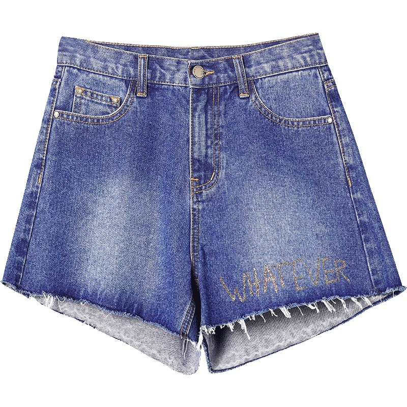 OSA欧莎2019春季新款女装红cec百搭烫金字母牛仔短裤