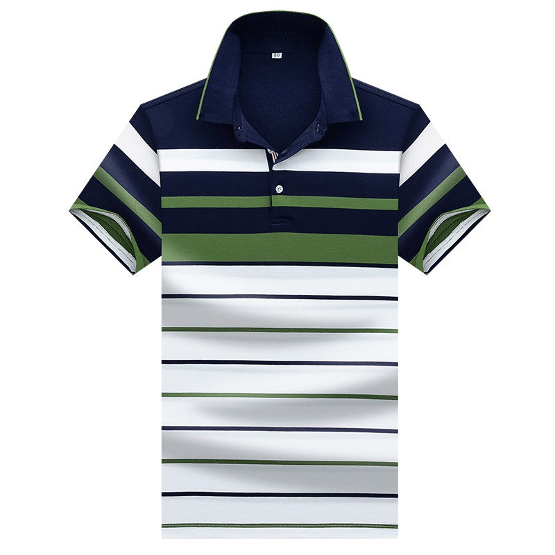 袋鼠(DAISHU) 2019夏季新品 中年纯棉时尚撞色条纹翻领短袖t恤 DS1708059