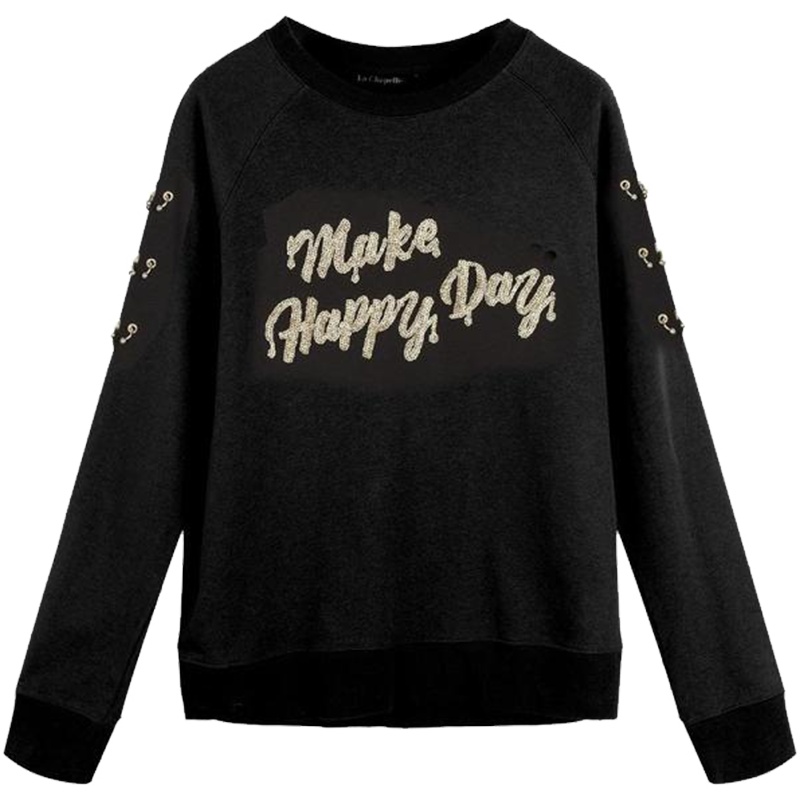 【热卖】拉夏贝尔卫衣女2019秋冬新款字母亮片韩版套头潮上衣外套百搭时尚10015978