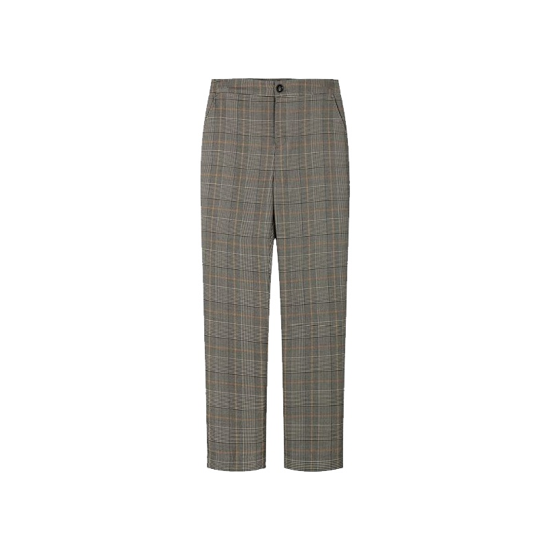 拉夏贝尔长裤复古港味格子混色直筒西装裤休闲裤子女10013897