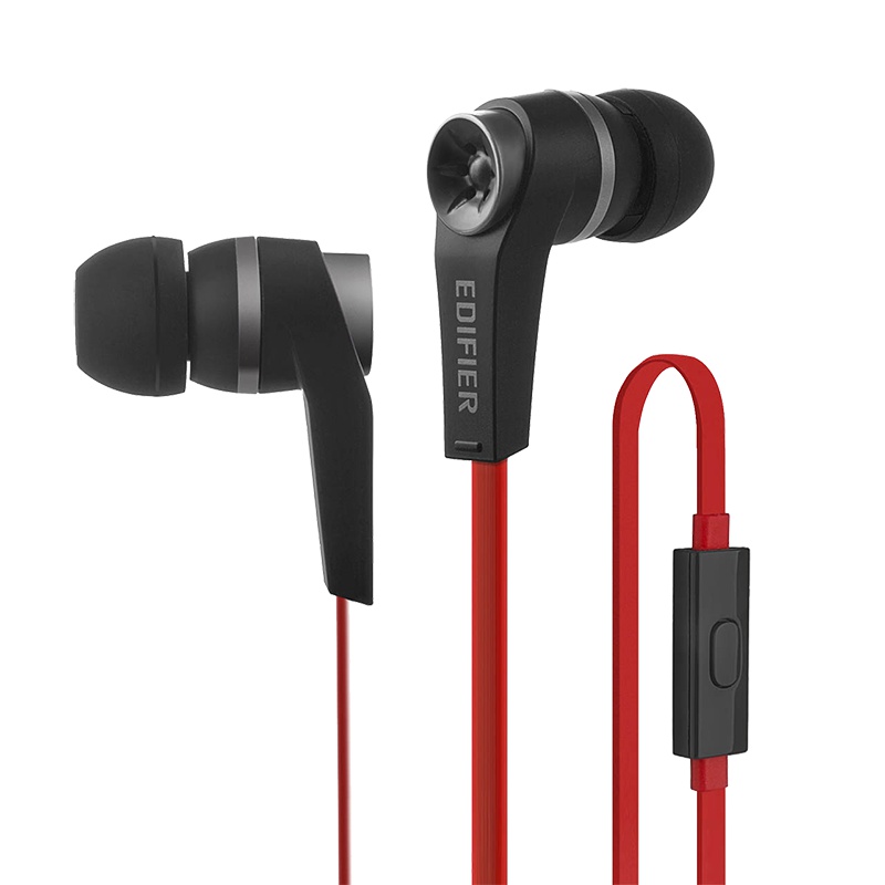 Edifier/漫步者 H275P手机3.5mm插孔有线耳机入耳式魔音面条耳塞通用耳麦重低音 酷黑红
