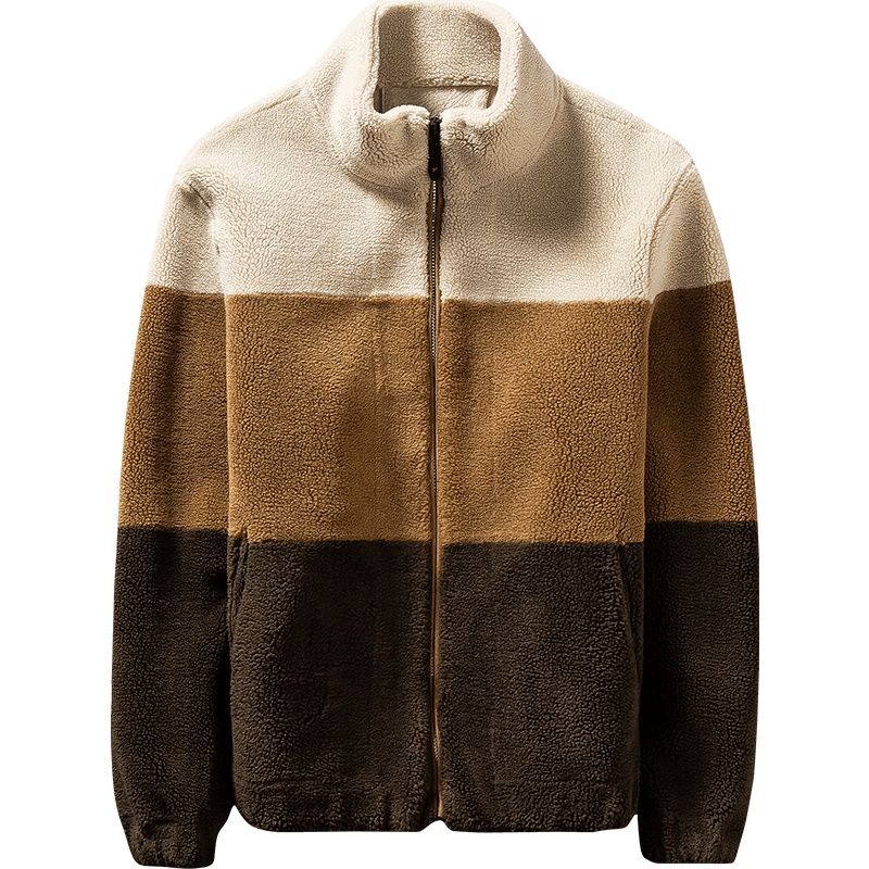 雅鹿男装秋冬新款男士颗粒绒皮毛一体青年宽松时尚撞色皮草外套Y747AW11122