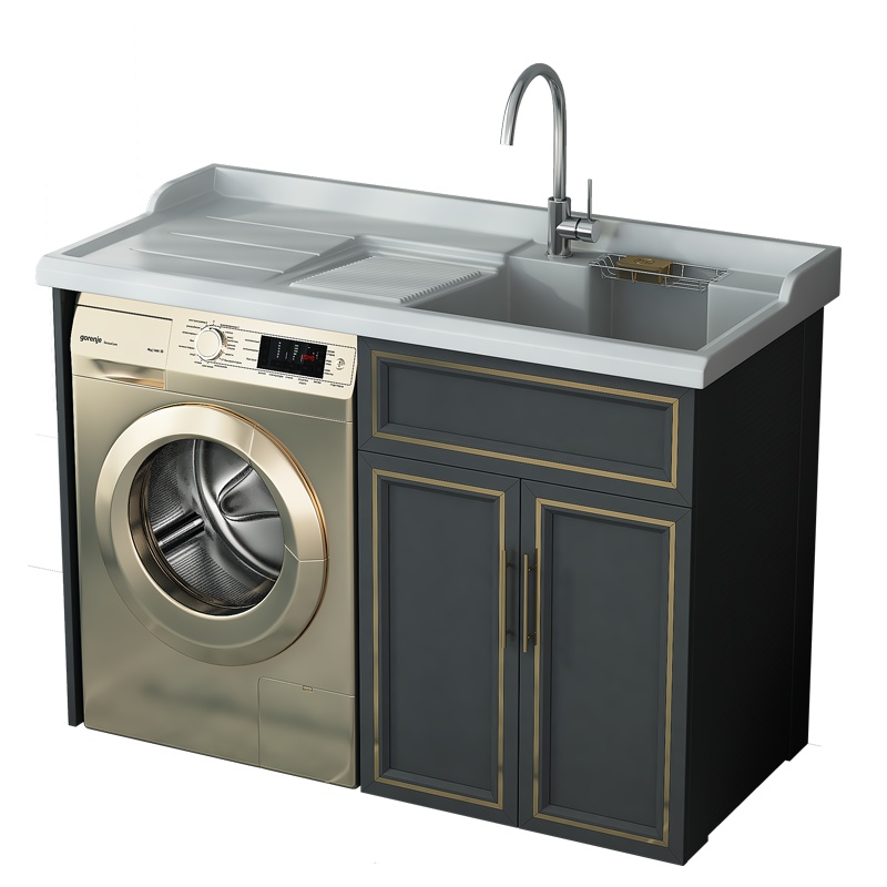 HOROW希箭太空铝洗衣机柜子一体阳台浴室柜带搓板台盆柜组合洗衣柜伴侣套装组合[预售3月10号发货]]