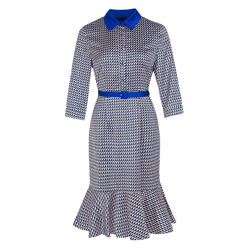 晩白 新品时尚通勤格纹翻领收腰显瘦包臀裙鱼尾裙连衣裙