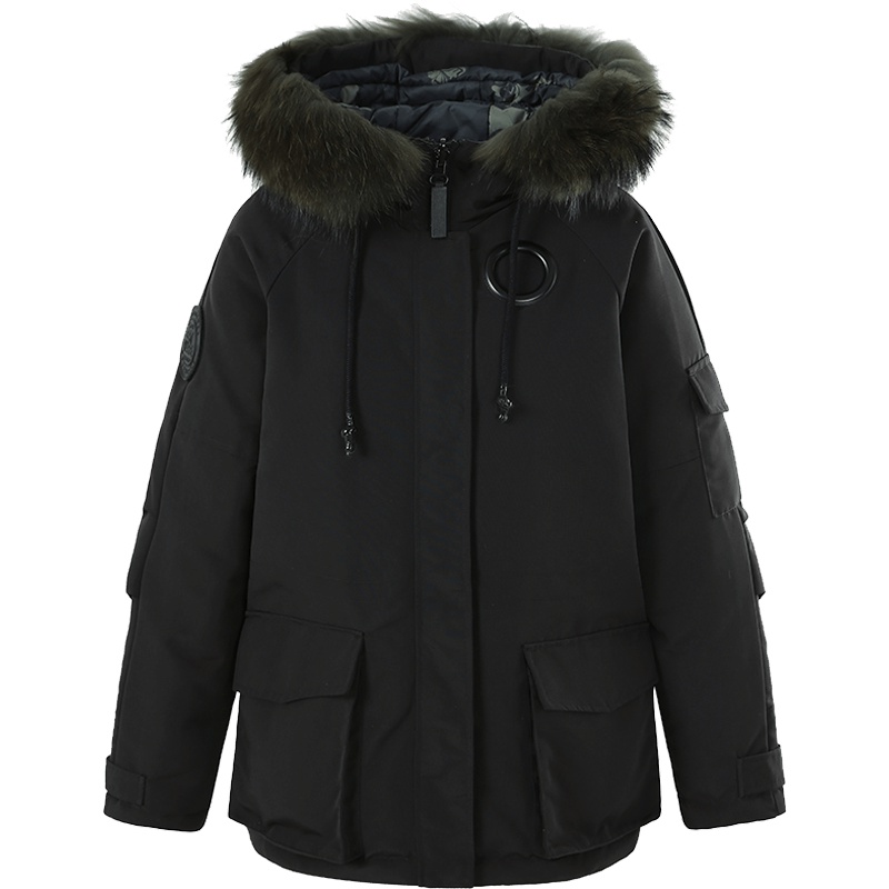 ERAL/艾莱依2018新款羽绒服女短款加厚大毛领两面穿外套