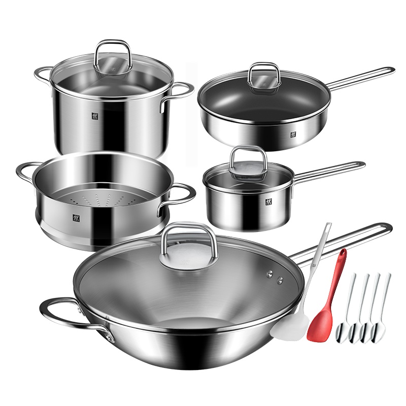 德国双立人(ZWILLING)Nova Plus 30cm炒锅套装不粘煎炒锅牛排锅奶锅辅食锅汤锅蒸笼炖锅组合