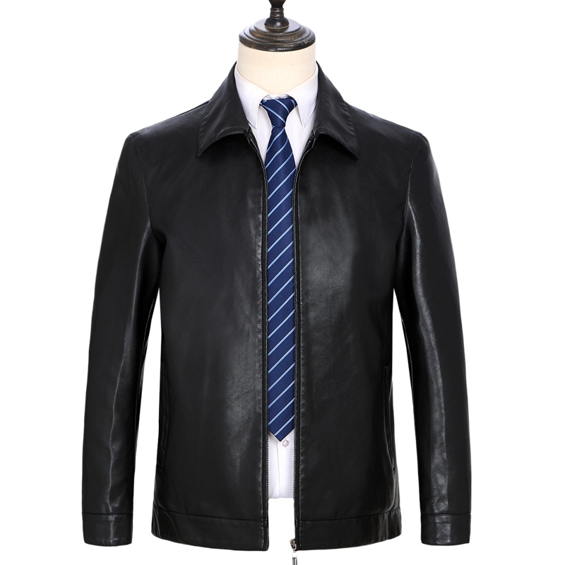 恒源祥秋冬季款皮衣男PU商务休闲中年男士爸爸装翻领皮夹克
