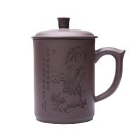 紫砂杯办公盖杯 刻绘飞把盖杯茶杯茶具水杯杯子(个)[CWFD]