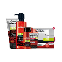 欧莱雅(L'OREAL)男士火山岩套组(洁面膏100ml+平衡露50ml+水凝露120ML)深层清洁 卓效抗痘 收缩毛孔