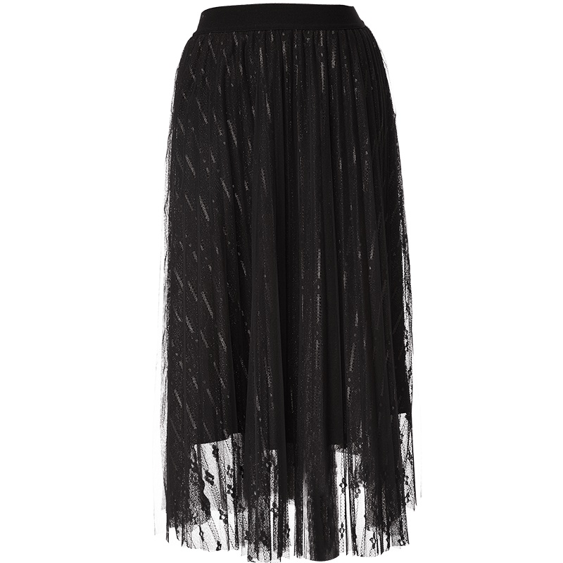 欧昵雪夏季仙女裙chic温柔高腰中长款蕾丝纱半身裙女A字裙