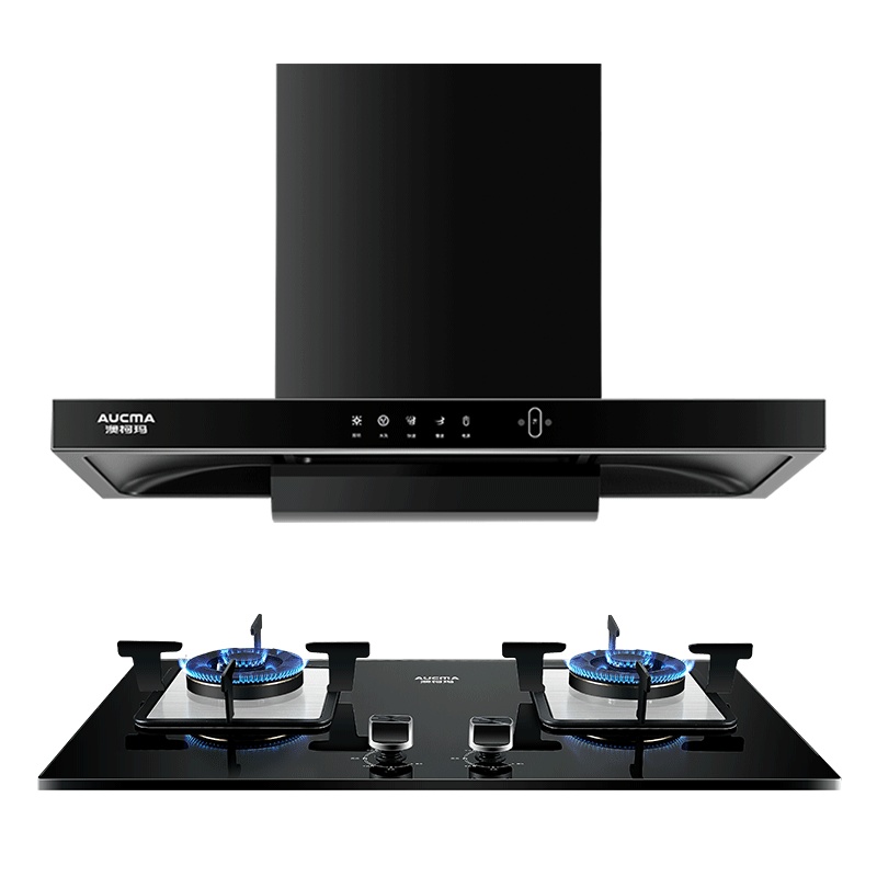 澳柯玛(AUCMA)烟灶套餐抽油烟机灶具套装侧吸式18立方大吸力体感水洗5kW大火力天然气自营官方旗舰006D+021B