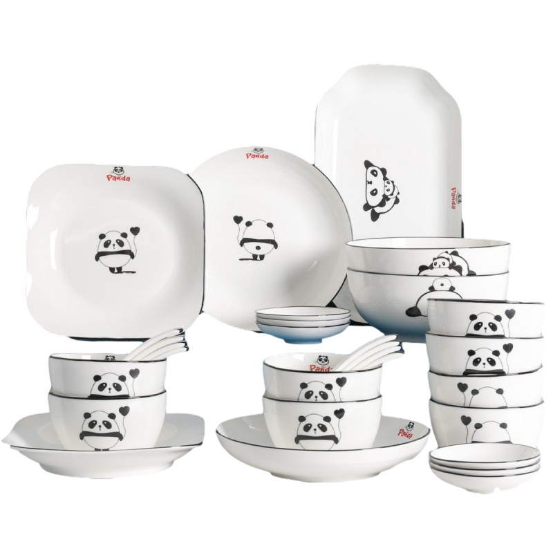 贝瑟斯 熊猫套装29头卡通碗碟盘套装陶瓷餐具