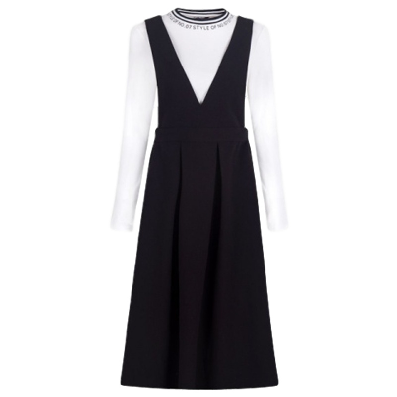 【福利款】拉夏贝尔黑色针织衫背带裙两件套装