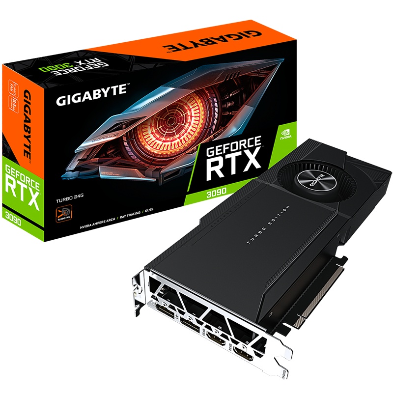 技嘉 GIGABYTE GeForce RTX 3090 TURBO 24G 智能深度学习计算涡轮显卡
