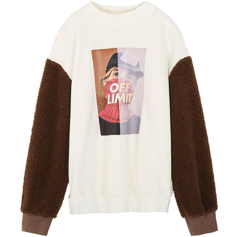 新款拉夏贝尔港风韩版套头宽松加绒拼接上衣女ins字母卫衣1T000962