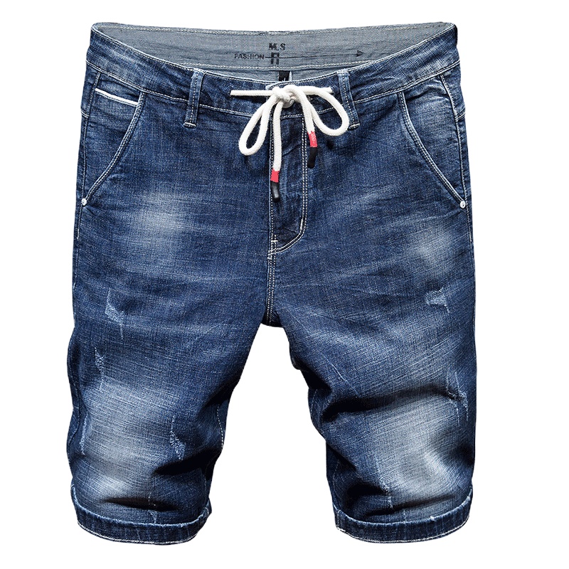 吉普战车2021年夏季新款商务时尚中青年男士牛仔裤男士短裤薄款弹力直筒休闲裤男士中裤男装大码宽松五分裤男裤潮款