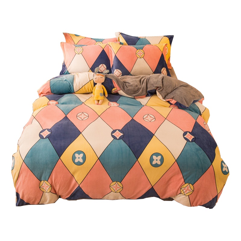 北极绒/Bejirog秋冬新品加厚牛奶绒印花四件套学生宿舍保暖水晶绒三件套法莱绒被套