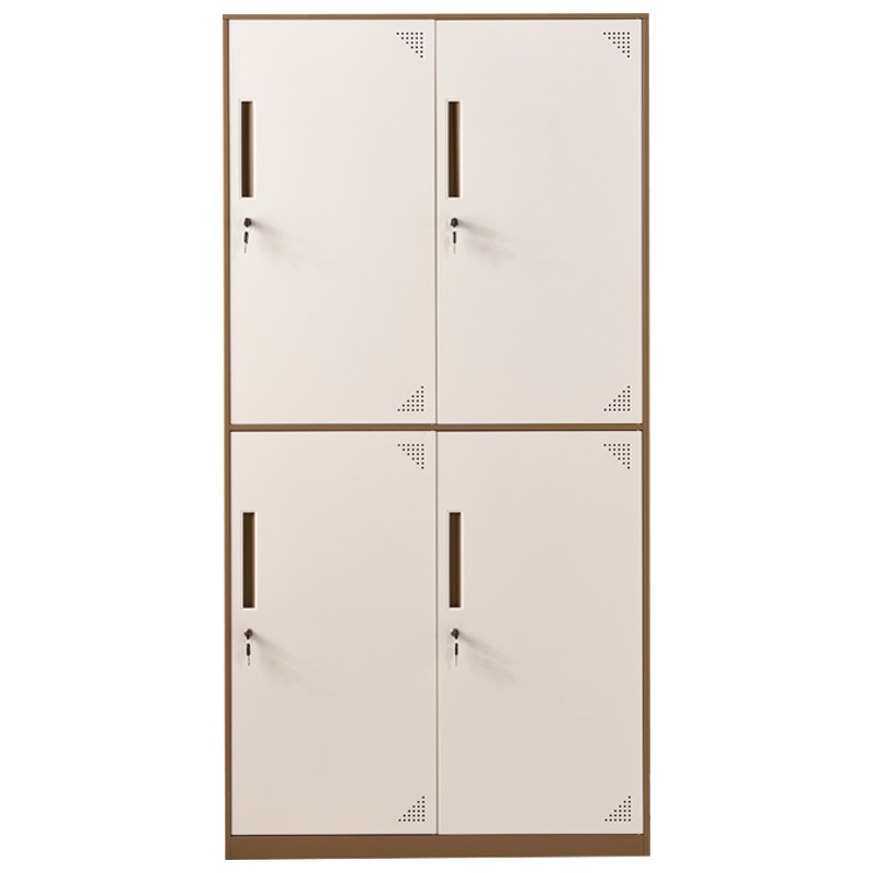 三圣 办公家具拆装办公更衣柜咖色铁皮柜4门更衣柜员工宿舍换衣柜带锁衣帽柜储物柜子