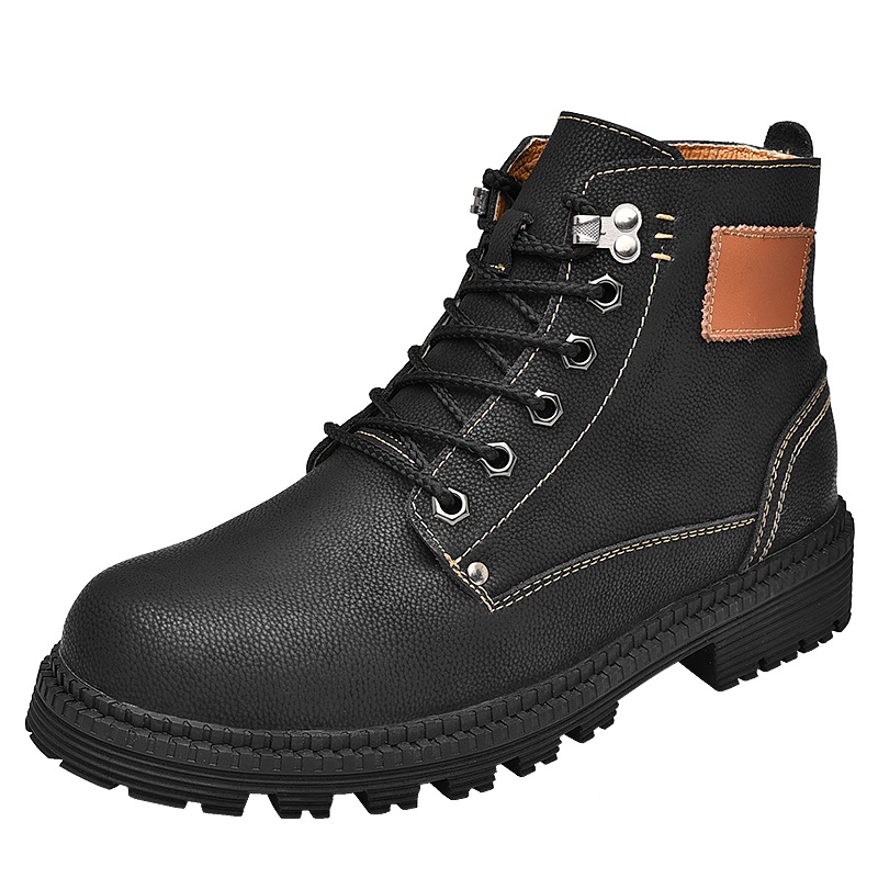 公牛世家(G.N.Shi Jia)春季男士休闲鞋真皮高帮男鞋加绒保暖靴子纯色马丁靴GN1970