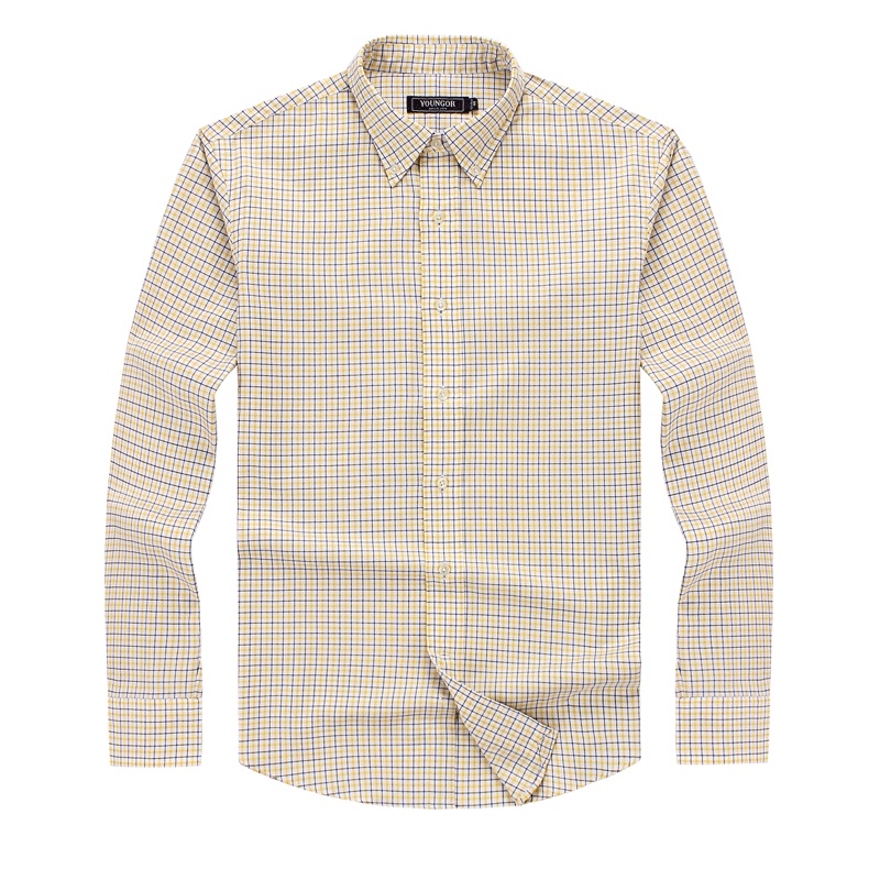 Youngor/雅戈尔男士商务休闲春季黄色格子长袖衬衫100045