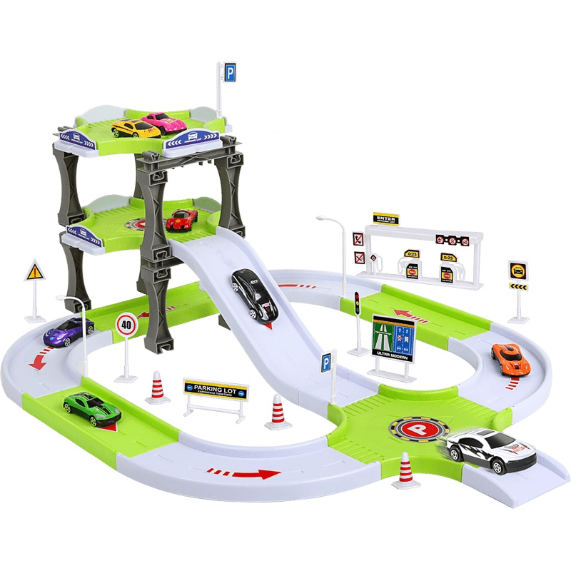 纽奇(Nukied)儿童益智玩具男孩女孩轨道车模拟场景儿童益智玩具8只合金车模[54件套]