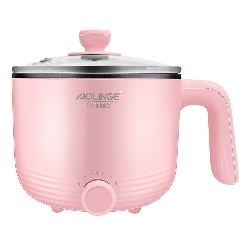 奥林格ZG-306学生宿舍电煮锅家用煮面小电锅1-2人小功率寝室电火锅煎炒一体锅1.2L小锅 粉色不粘（不带）