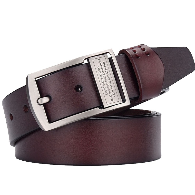 红品HONGPIN 男式针扣皮带 男士真皮腰带 时尚百搭韩版款软牛皮中青年商务针扣真皮裤腰带 潮流休闲软面黑棕色针扣皮带