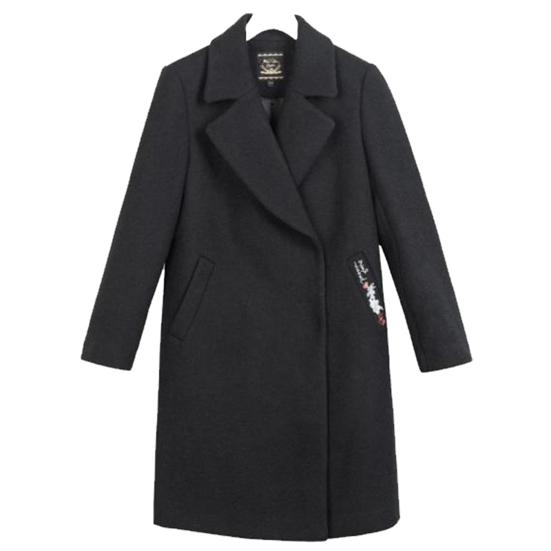 拉夏贝尔Candies显瘦韩版宽松显瘦刺绣中长款毛呢外套30074399