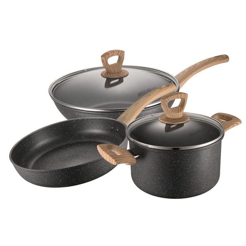 爱仕达(ASD)炒锅PL03S5WG麦饭石晶石炒锅不粘锅套装锅家用炒菜锅煎锅汤锅组合