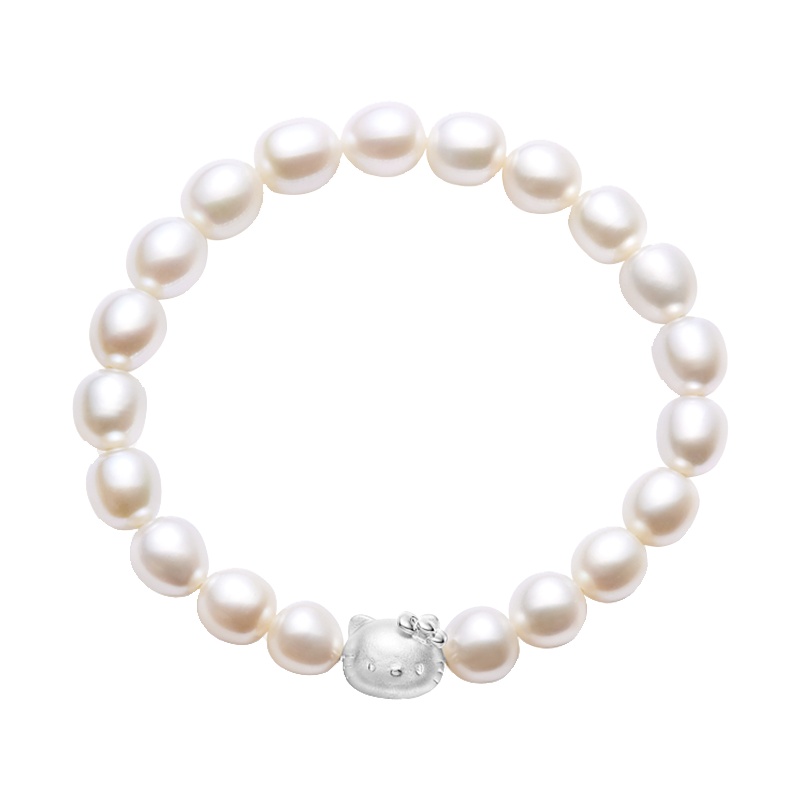 周大福HelloKitty凯蒂猫弹力绳925银珍珠手链AQ33111