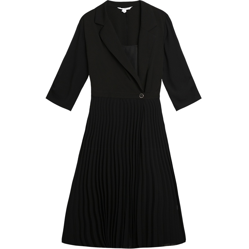 OSA欧莎黑色百褶连衣裙女夏2019新款时尚OL职业气质西装裙子超仙