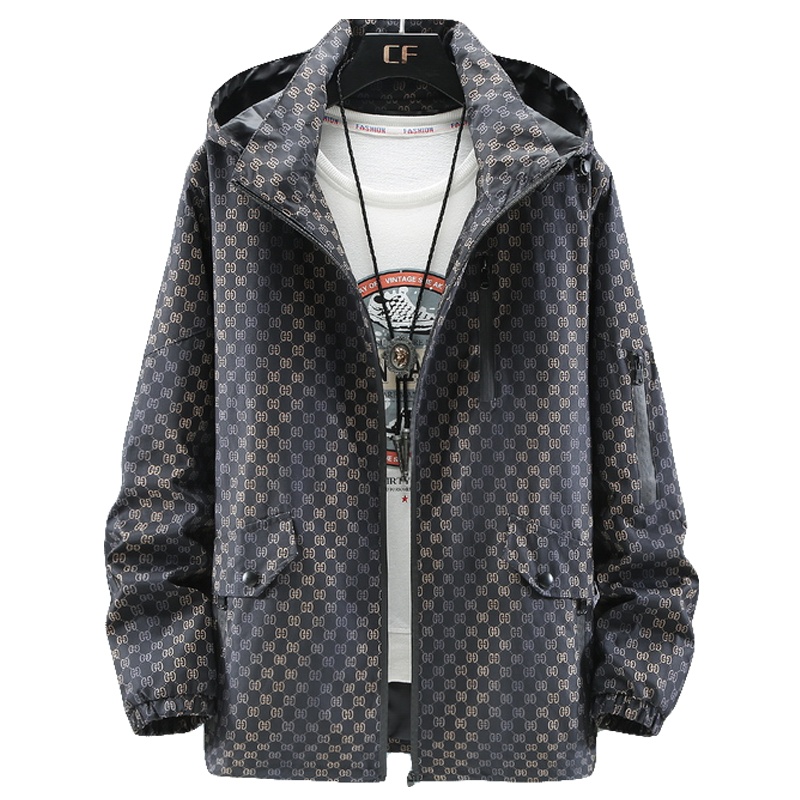 PMMP春秋大码夹克男装宽松加肥加大码胖子外套男可脱卸帽休闲风衣外套