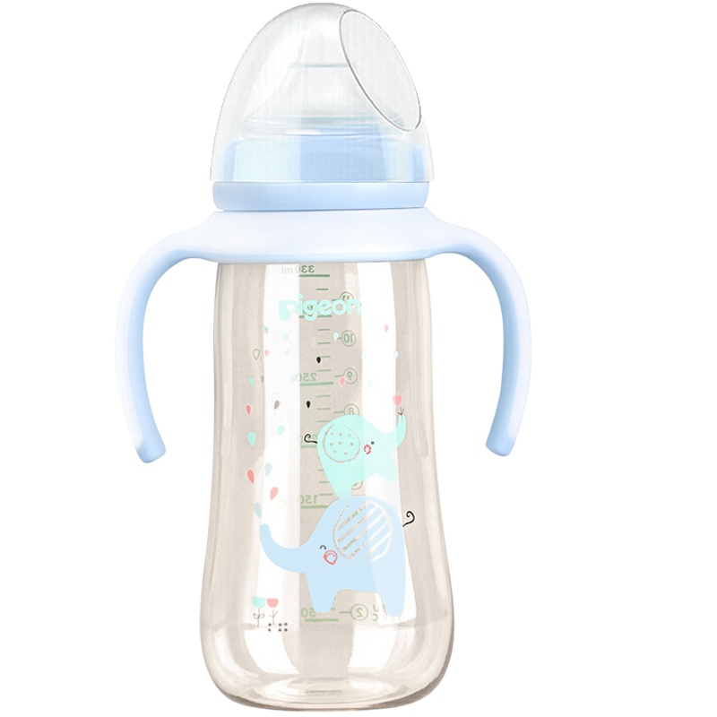 [贝亲官方旗舰店]贝亲双手柄宽口径PPSU彩绘奶瓶婴儿塑料奶瓶防摔自带L号奶嘴适合6个月以上宝宝330ml蓝色AA170