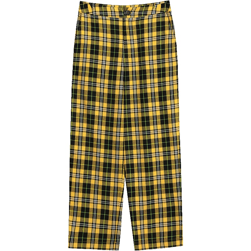 妖精的口袋春209新款女装复古坠感阔腿裤直筒格子裤子宽松老爹裤