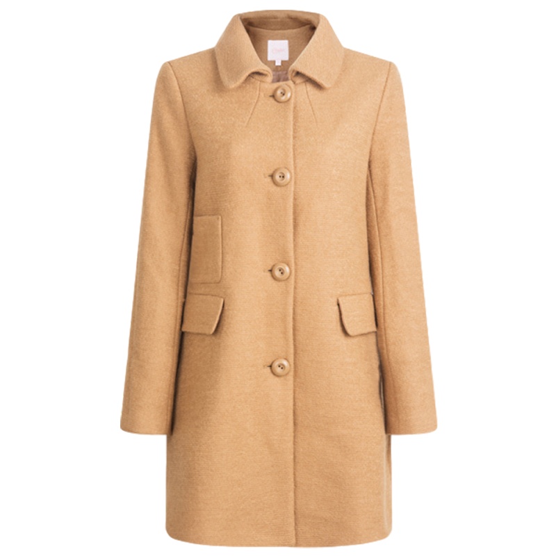 【福利款】拉夏贝尔呢子外套秋冬季新款女装韩版时尚翻领驼色修身中长款羊毛呢大衣女