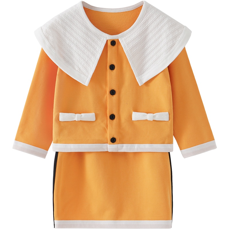 童泰(TONGTAI)2021春秋新款18月-5岁婴幼儿女宝宝淑女开襟法式复古翻领套装裙儿童套装