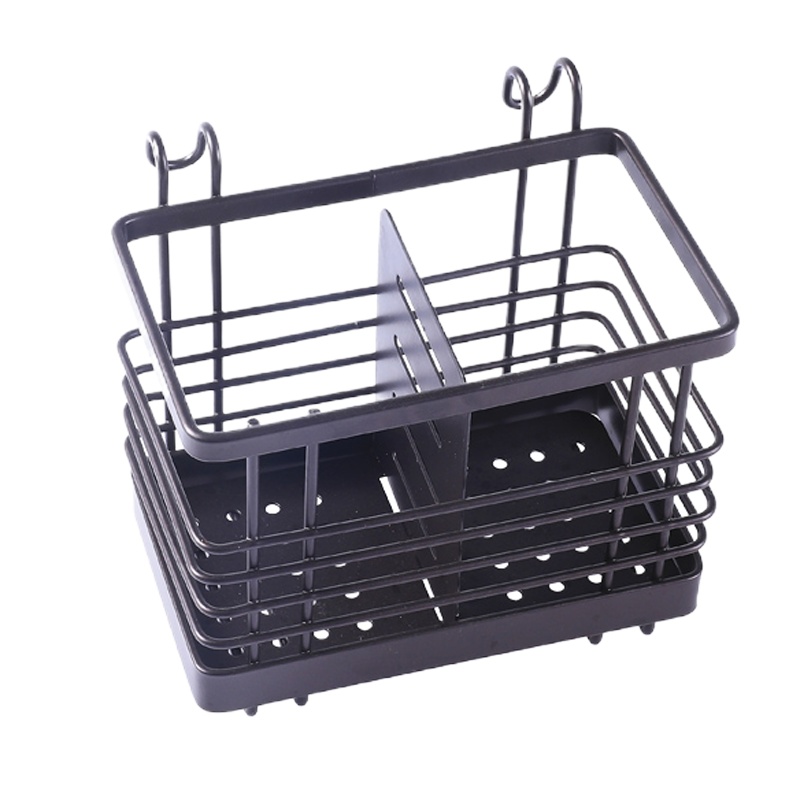 铁艺沥水筷笼厨房双格勺子筷子收纳盒筷子架筷子盒厨房用品置物架 敬平 黑色(小号)