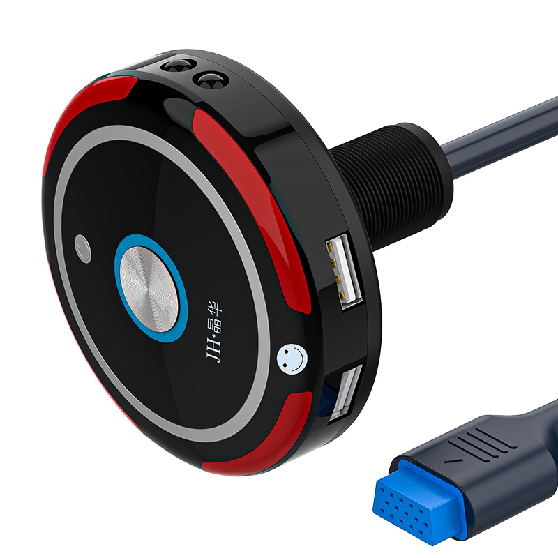 晶华 双USB桌面开关 家用网吧网咖电脑主机机箱外置移动电源开机重启延长线 黑色圆形桌面开关 Z457