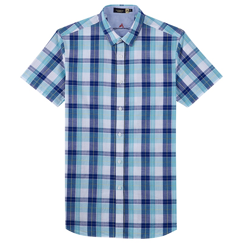 蒙蒂埃莫夏日阳光纯棉格纹仿麻合身男士短袖衬衣