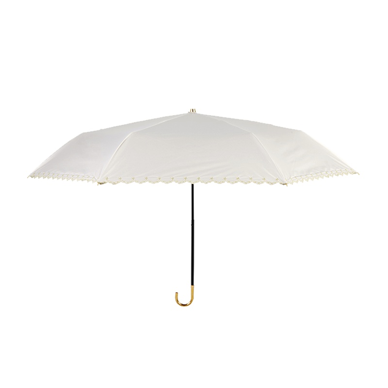 苏宁极物 刺绣弯钩遮阳伞防晒防紫外线晴雨两用太阳五折伞