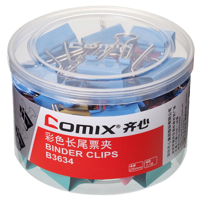 齐心 B3634 彩色长尾夹25mm票据夹 燕尾夹 铁夹子 文件夹子 发票夹 长尾夹/白钢夹/票夹 48只/桶