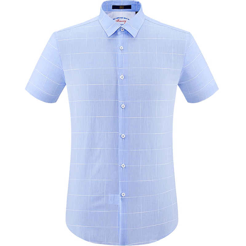HLA海澜之家清新短袖休闲衬衫2019夏季舒适棉质格纹短衬男HNECJ2R008A
