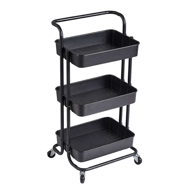 四季沐歌(MICOE)多层储物置物架 可移动浴室厨房收纳架子 客厅卧室落地整理架小推车 M-T001置物推车(炫酷黑)
