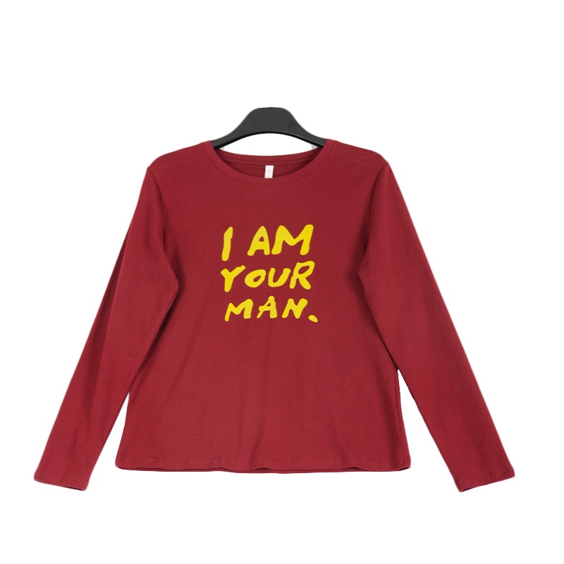 拉夏贝尔Laetia韩版印花宽松休闲圆领纯棉长袖T恤911611839