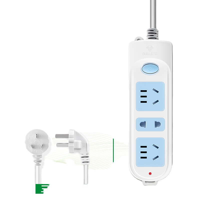 bull公牛插座插排插板带线正品家用多孔面板拖接线板电源插座带保护门GN-606-3位插-4米